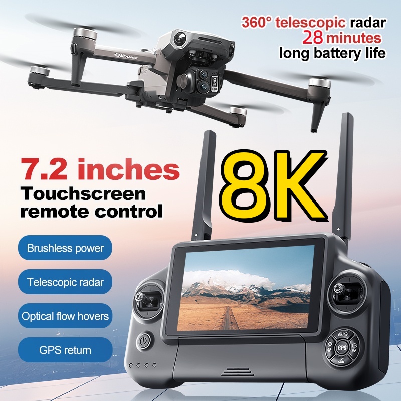 Drone Camera With Gimbal - 8K 3-Achsen-Gimbal Bürstenloser 7,2-Zoll-Touchscreen FPV-Fernbedienung Quadcopter