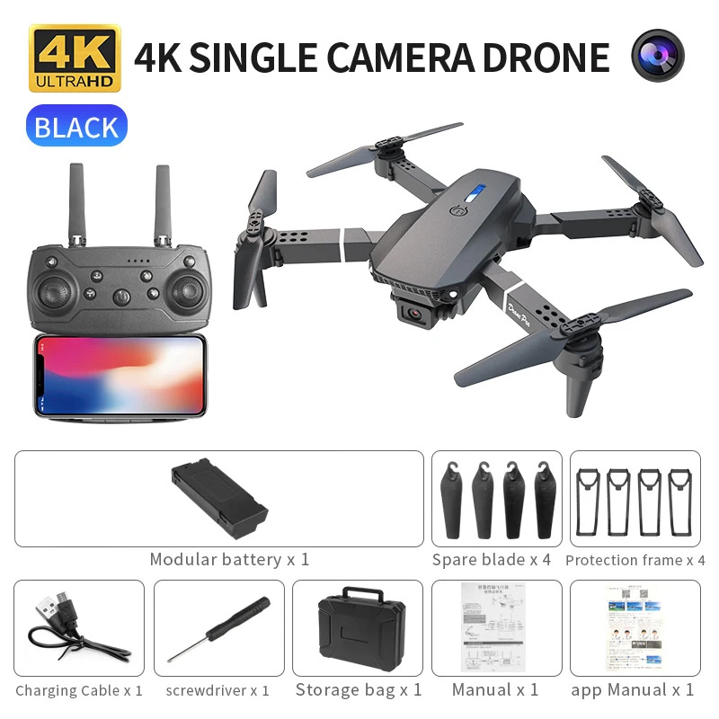 Drone Camera Mount - E88 ProIntelligent Folding Drone unterstützt Einzel-/Dual-Kamera-Umschaltung,